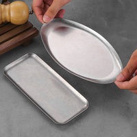 Assiettes ovales en acier inoxydable réutilisables en gros, plats de service en métal, conteneurs de stockage alimentaire