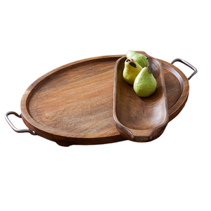 Design sculpté à la main bois naturel café thé pain plateau de service Portable plateau en bois maison & hôtel Restaurant - Product Image 2