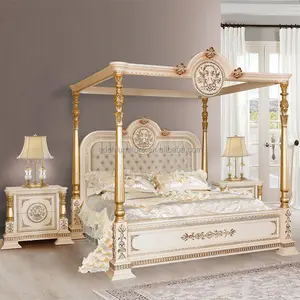 Avrupa tarzı raf yatak fransız villa saray yatak odası kumaş sanat katı ahşap oyma mobilya ahşap yatak seti gölgelik yatak