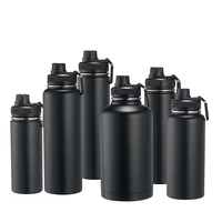 Bouteille d'eau isotherme en acier inoxydable 40 64 2,2 l 32 onces, gourde sous vide avec 3 couvercles, grande bouteille à boisson en métal, anti-fuite