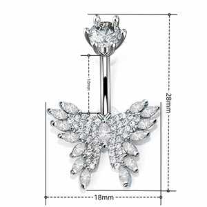 Precio de fábrica: Anillo de ombligo de circonita de acero inoxidable con colgante de mariposa, joyería corporal sexy para mujer - Product Image 3