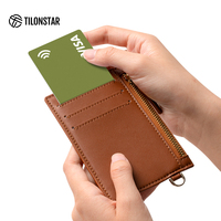 Dompet Kartu Kulit Tipis Anti RFID Wanita Custom Logo TWW107 dengan Kantong Resleting