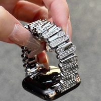 Montre connectée pour Apple Watch Series 10, design élégant pour femmes, acier inoxydable, sertie de diamants, avec fermoir papillon