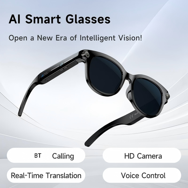 3 Color Lens Changeable AI Smart Glasses Real-time Translation Calling Music Wireless Sunglasses With Camera for Photo and Video