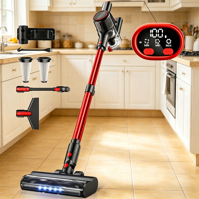 Cordless Stick Vacuum Cleaner Dry Powerful Suction LED Light Lightweight Handheld Anti-Tangle HEPA Filter Car Home Use Battery