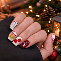 Ongles carrés courts à pression personnalisés avec logo de Noël, 10 pièces, acrylique, flocon de neige, vente en gros pour les marques de beauté