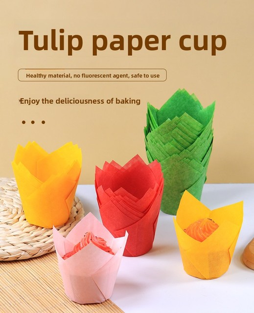 Non-Stick Tulip Muffin Cases Biodegradable Heat Resistant Disposable Paper Cupcake Liners Baking Cups 5CM Food Container