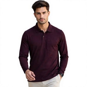 Polo pour homme en coton tricoté de haute qualité, manches longues, coupe classique, col classique, haut de golf décontracté, logo personnalisé, vente en gros - Product Image 4