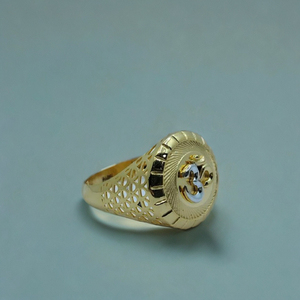 Traditional 22K Gold Om <b>Ring</b> <b>for</b> <b>Men</b> with Round Textured Design Religious Designer Finger <b>Ring</b> Indian Gold Jewellery - Product Image 3