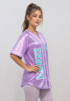 Maillot de baseball personnalisé pour cheerleading en tissu métallisé avec patch brodé, uniforme d'équipe féminin, OEM, faible MOQ