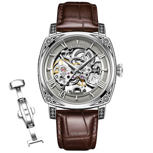 Vente en gros de montres mécaniques automatiques rétro de luxe pour hommes bracelet en cuir étanche sculpté avec cadran pointeur - Product Image 2