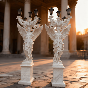 Lampe Sculpture de Statue de Femme en Marbre Blanc Solide Sculptée à <span class=keywords><strong>la</strong></span> Main sur Mesure Design Européen pour <span class=keywords><strong>la</strong></span> Décoration de <span class=keywords><strong>la</strong></span> Cour du Manoir - Product Image 3