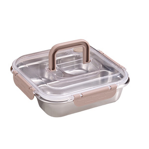 304 Stainless Steel Compartmentalized <b>Lunch</b> <b>Box</b> With Plastic Lid Rectangle For Office And Student Use - Product Image 3