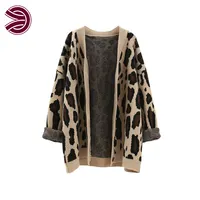 Suéter de malha personalizado, casaco longo de malha com estampa de leopardo solto, plus size, 2022