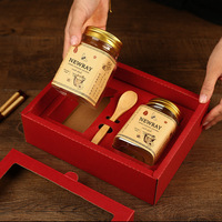 Boîte d'emballage carrée de luxe moderne en gros de haute qualité avec fenêtre en PVC, sac en papier kraft recyclable pour miel, confiture et sauce