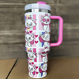 Factory Supply Custom Logo 40oz Stainless Steel Tumbler with Handle&<b>Straw</b> Rainbow Plated Powder Coated Travel Mug with Lid - Product Image 2