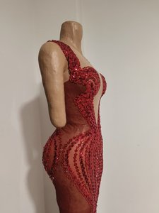 Robe longue de soirée rouge scintillante avec strass pour anniversaire, banquet, dîner formel, bal de promo, robe fourreau pour femme, <span class=keywords><strong>tenue</strong></span> de club - Product Image 5