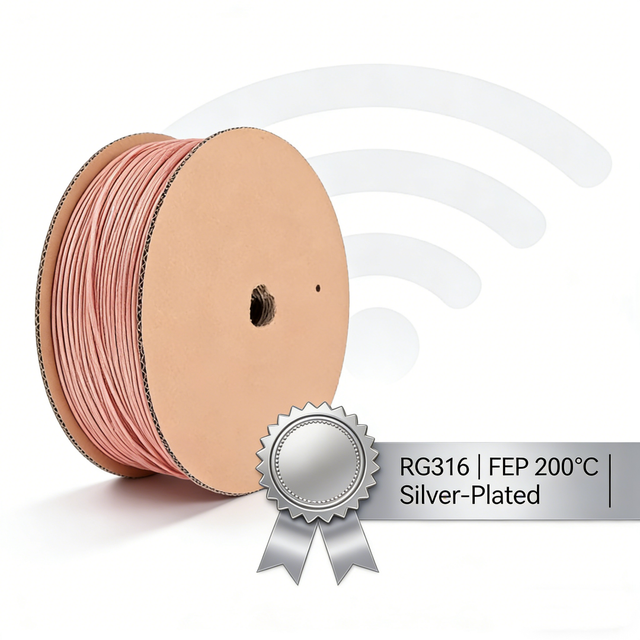 Flexible RG316 Series RF Cable 50Ω 75Ω with Tinned Copper Conductor Silver-Plated Core and High Temp Resistance for RF Antenna