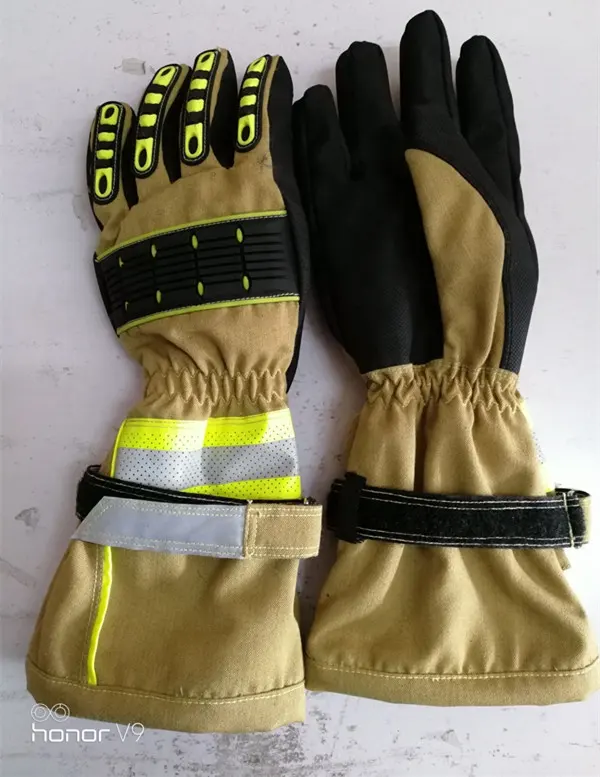 Kain Aramid EN659 dengan Bahan Kulit Suede dan Warna Hijau & Putih Sarung Tangan Pemadam Kebakaran Guantes De Bombero