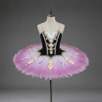 Tutu de ballet Harlequin noir et rose dégradé, style pancake, avec strass, costume de compétition de ballet classique professionnel pour filles