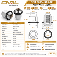 RuiLi 90304-SA0-981 Écrou de roue à bout ouvert chromé avec rondelle M12x1.5 en acier au carbone, fixations automobiles, vente en gros OEM pour Honda