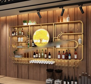 New Wall-mounted Wine Rack Bar Display Cabinet LED Lighted Wine Storage Shelf for Restaurant Billiard <strong>Hall</strong> - Product Image 6