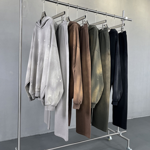 Özel 450 gram sprey boyalı sıkıntılı erkek pantolon İpli ile Retro asit yıkanmış rahat gevşek erkek <span class=keywords><strong>Sweatpants</strong></span> - Product Image 3