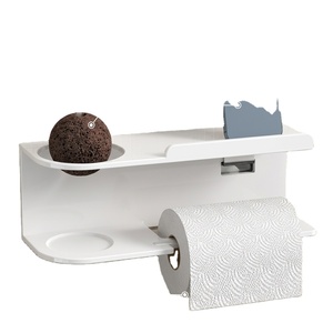 Porte-papier toilette mural moderne avec étagère pour téléphone et support pour éponge, accessoire de salle de bain en plastique, pas de perçage requis - Product Image 1