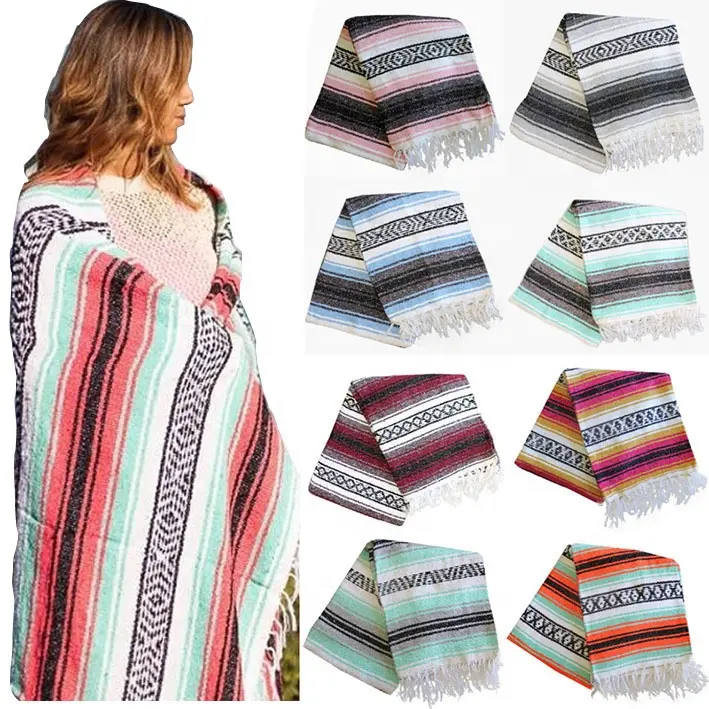 Grote Geweven Serape Deken Strand Picknick Outdoor Yoga Camping Gooien Falsa Mexicaanse Deken