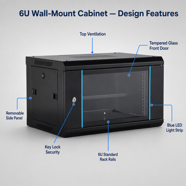 6u 19 Inch Wall Mounted Server Rack Cabinet Cold Rolled Steel Network Enclosure Indoor Data Cabinet Factory Oem