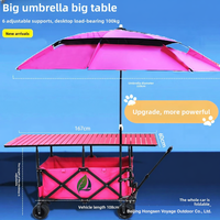 Chariot de camping pliable à quatre roues avec table réglable en hauteur et toit pare-soleil pour le shopping et le stockage, OEM disponible