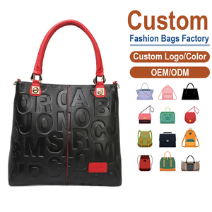 Two-Tone Genuine Leather <b>Tote</b> <b>Bag</b>, Embossed Letter Pattern Top-Handle Handbag with Detachable Shoulder Strap - Product Image 1
