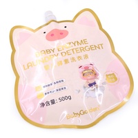 Sacs personnalisés imprimés brillants en forme d'animal pour lessive liquide 500g, pochette en plastique réutilisable anti-fuite avec bouchon