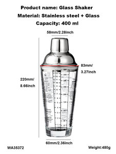 Fábrica al por mayor 14oz Profesión Bartender Personalizado <span class=keywords><strong>400</strong></span> <span class=keywords><strong>Ml</strong></span> Acero inoxidable Top Glass Cocktail <span class=keywords><strong>Shaker</strong></span> - Product Image 2