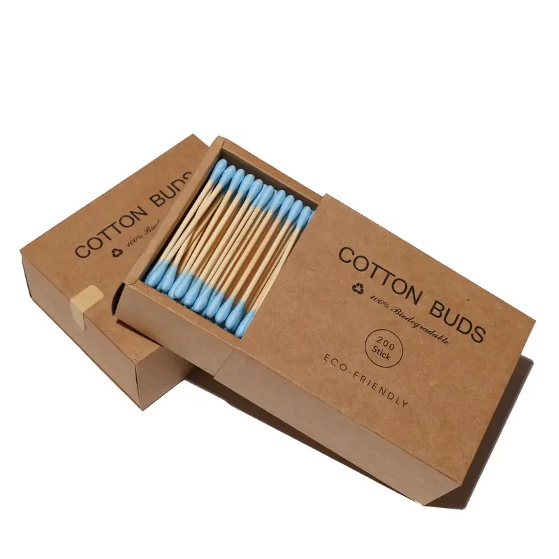 Bamboo Cotton Sticks 200 ct 100% Cotton Double-Tipped Makeup Personal Baby Pet Care Cotton Swabs