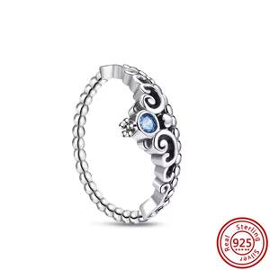 Anillos de <span class=keywords><strong>Plata</strong></span> de Ley 925 con Circonita Azul Brillante, Diseño de Herbario, Luna, Corona, Corazón Elevado y Copo de Nieve - Product Image 6
