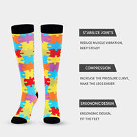 Chaussettes de compression personnalisées imprimées, hauteur genou, motif personnalisé, design coloré, chaussettes de compression sportives pour la course à pied et le cyclisme