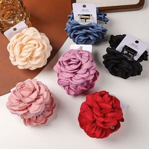 Handmade 9.5cm <b>Fabric</b> <b>Red</b> Rose Hair Claw Elegant Hair Clips for Women and Girls - Product Image 1