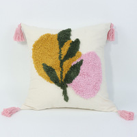 Nouvelle Arrivée Housse de Coussin en Coton Brodé à Motifs Feuilles avec Pompons pour Canapé Décoration Maison NLS