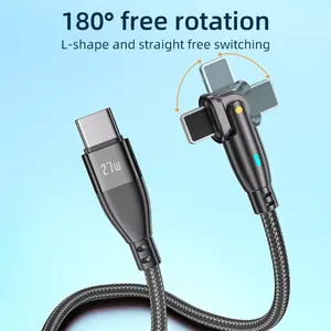 중국 뜨거운 판매 2023 전화 빠른 충전 동기화 팔꿈치 직각 USB C 게임 PC LED 코드 데이터 케이블 충전기 아이폰 삼성