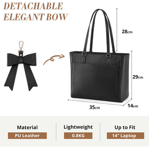 Женская большая водонепроницаемая сумка-тоут из искусственной кожи с бантом, на молнии, с подкладкой из полиэстера, для школы, работы, путешествий, повседневного использования, на все сезоны - черная - Product Image 2