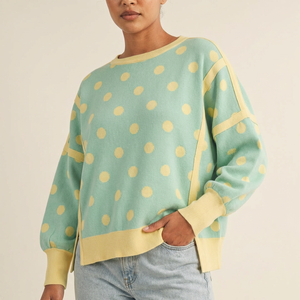 <span class=keywords><strong>Felpa</strong></span> <span class=keywords><strong>Oversize</strong></span> da Donna OEM <span class=keywords><strong>Verde</strong></span> Menta con Pois Gialli, Maglione a Girocollo a Maniche Lunghe Casual - Product Image 1