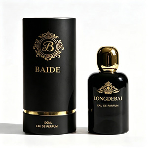 Botella de Perfume de Vidrio Negra de Lujo, Vacía, Transparente, Redonda, Cilíndrica, de 30ml, 50ml, 100ml, con Caja - Product Image 1