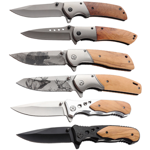 Dao gấp bỏ túi săn bắn chiến thuật ngoài trời, cán gỗ ô liu, khắc họa tiết, bán buôn OEM Bochen - Product Image 3