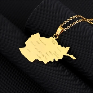 Mapa de moda de acero inoxidable de Afganistán con nombre de ciudad collares colgantes plata afgana/oro Color país Mapa joyería - Product Image 4