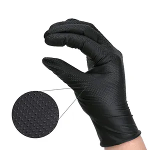 黑色钻石握把一次性腈手套无粉S /M / L /XL重型腈手套