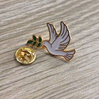 Broche Colombe Blanche avec Branche d'Olivier, Épinglette en Émail Symbole de Paix