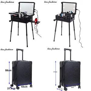 프로 알루미늄 롤링 메이크업 케이스 살롱 화장품 상자 주최자 트롤리 뷰티 트레인 케이스