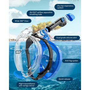 Mascherina Premium Full Face in Silicone per adulti vista panoramica a 180 gradi con attrezzatura Anti-appannamento per lo Snorkeling con supporto per fotocamera - Product Image 3