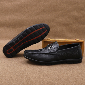 Mocassins pour hommes à imprimé crocodile, bout rond, à enfiler, en cuir, semelle extérieure souple en caoutchouc, chaussures décontractées de printemps - Product Image 1